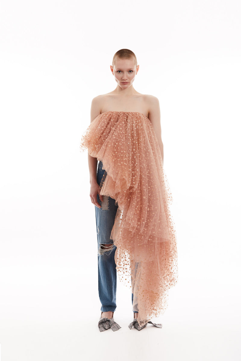 Asymmetric flocked-tulle top – Mola Walker