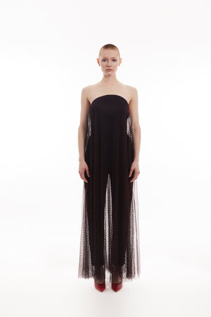 Layered flocked tulle and crepe   jumpsuit