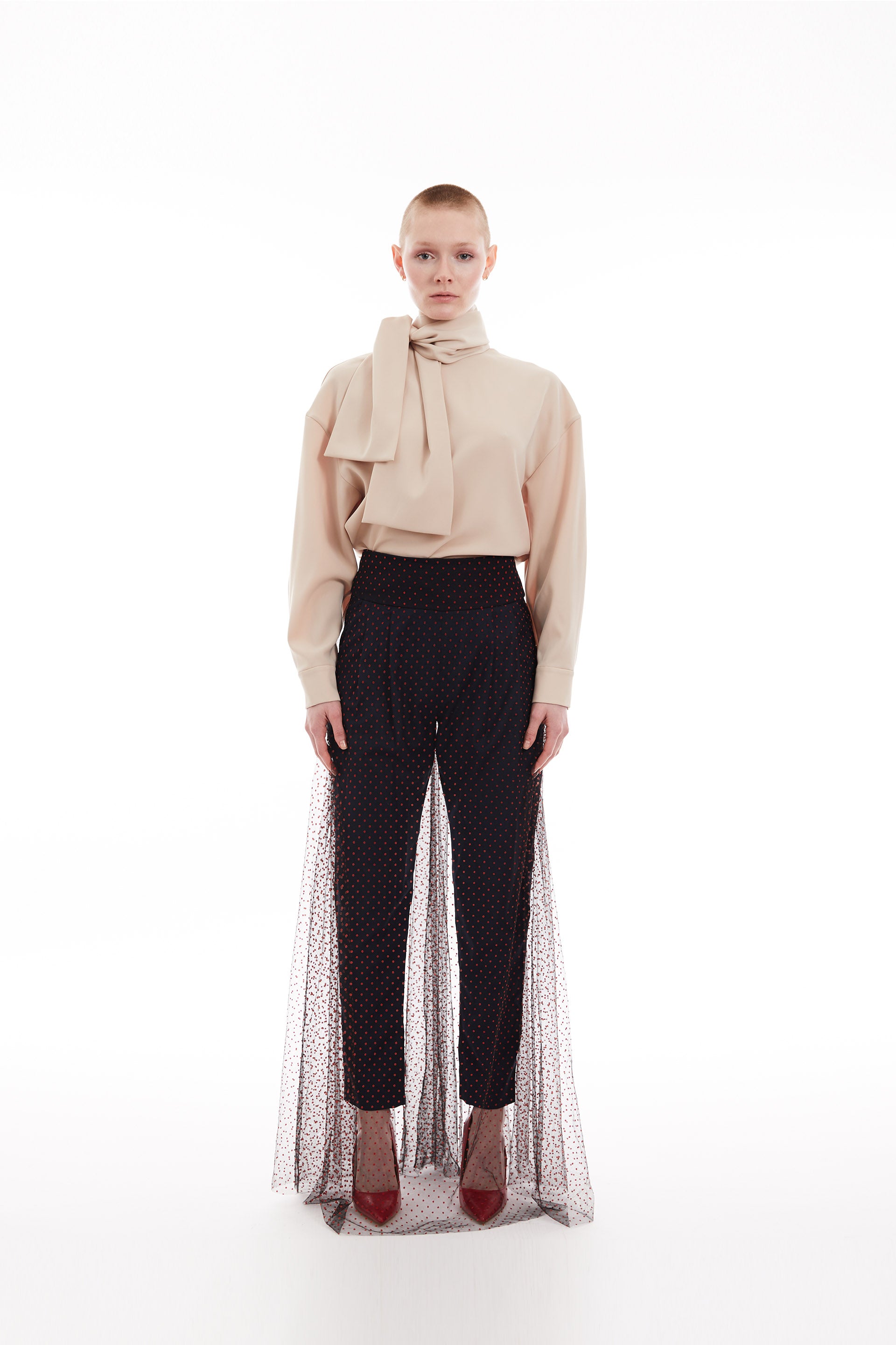 Layered flocked tulle and crepe pants