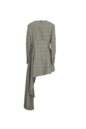 Prince of Wales checked wool-blend asymmetric dress